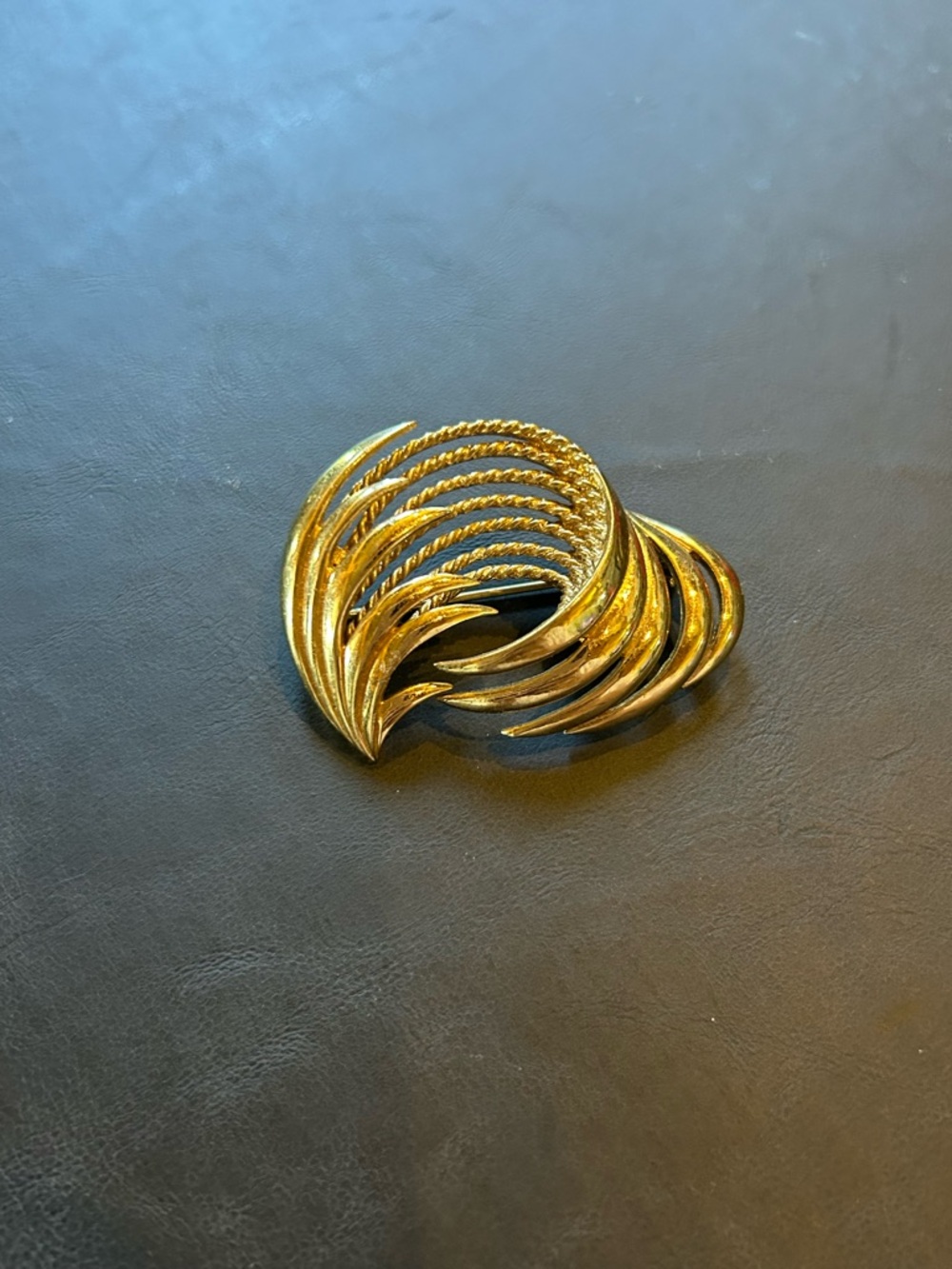 Monet Gold-Tone Curved Wave Brooch